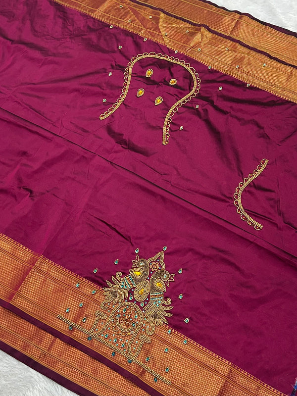 Trending Munga Work Wine Paithani