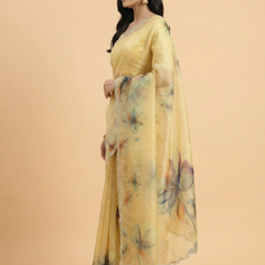 Floral Digital Print Tissue Saree With Scalped Border