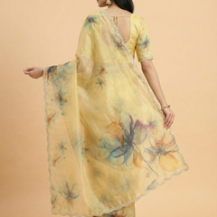 Floral Digital Print Tissue Saree With Scalped Border