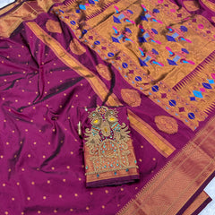 Trending Munga Work Wine Paithani