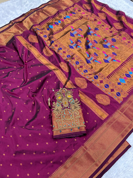 Trending Munga Work Wine Paithani