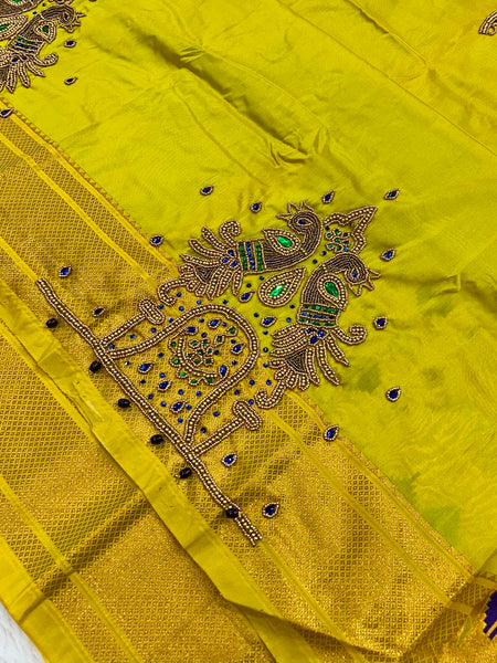 Trending Munga Work Pastel Yellow Paithani