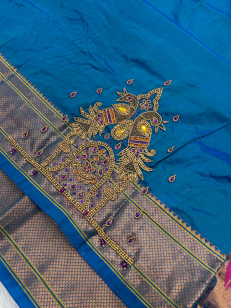 Trending Munga Work Dark Blue (Petrol Colour)Paithani