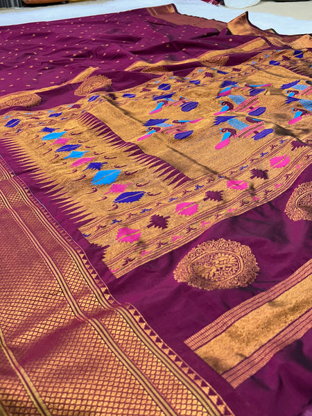 Trending Munga Work Wine Paithani