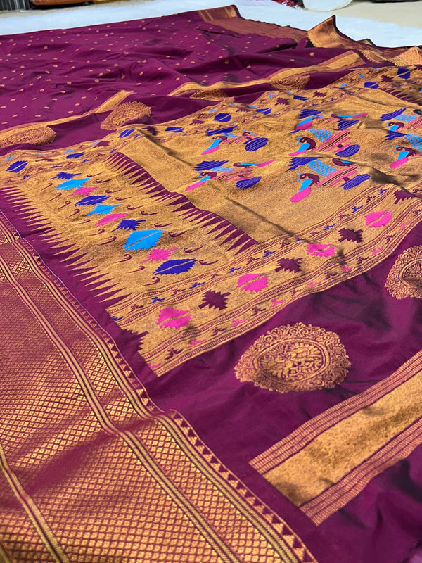 Trending Munga Work Wine Paithani