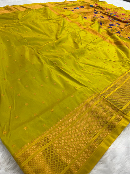 Trending Munga Work Pastel Yellow Paithani