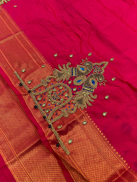 Trending Munga Work Hot Pink Paithani