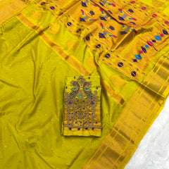 Trending Munga Work Pastel Yellow Paithani