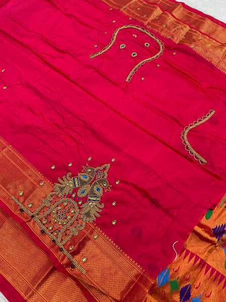 Trending Munga Work Hot Pink Paithani