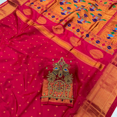 Trending Munga Work Hot Pink Paithani