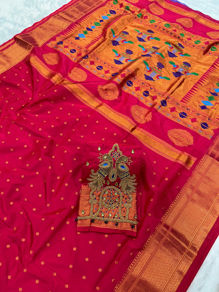 Trending Munga Work Hot Pink Paithani