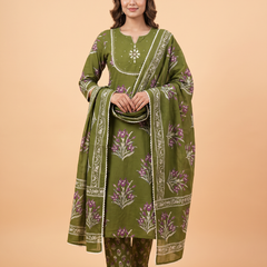 Soft Cotton Block Printed Dress With Neckline work