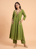Trending A-Line Olive Green Cotton Dress With Pockets