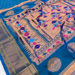 Trending Munga Work Dark Blue (Petrol Colour)Paithani
