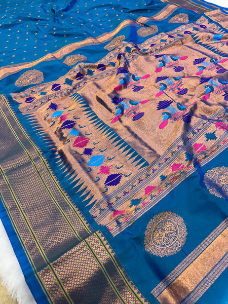 Trending Munga Work Dark Blue (Petrol Colour)Paithani