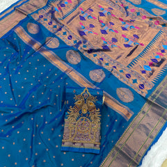 Trending Munga Work Dark Blue (Petrol Colour)Paithani