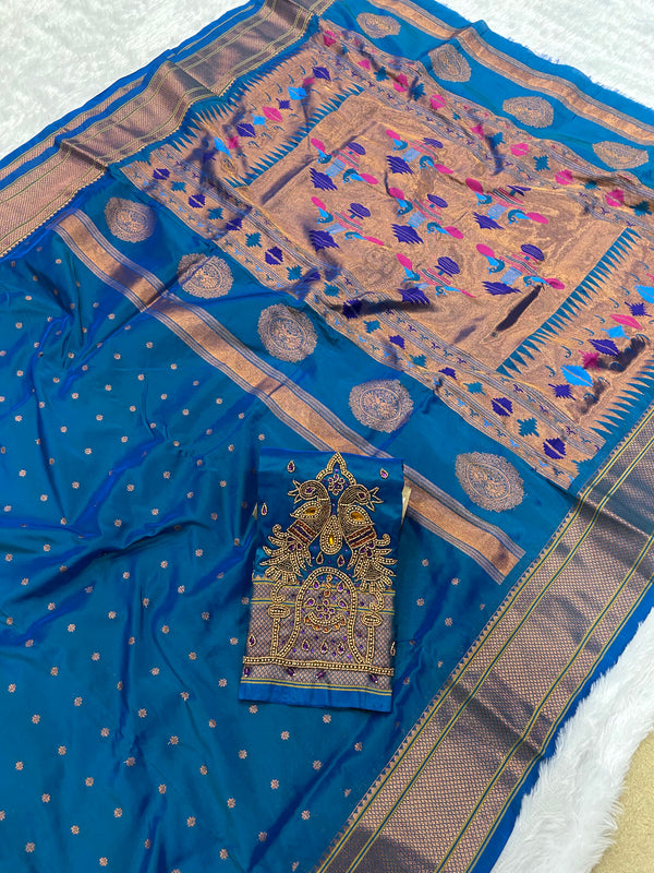 Trending Munga Work Dark Blue (Petrol Colour)Paithani