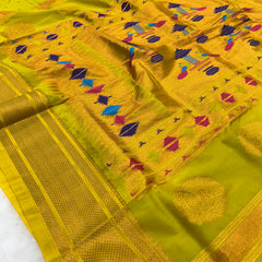 Trending Munga Work Pastel Yellow Paithani