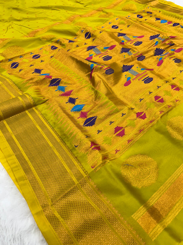 Trending Munga Work Pastel Yellow Paithani