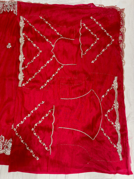 Trendy Beaded Border Designer Red Saree