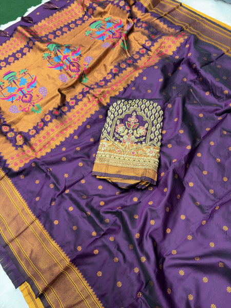 Kalanji Paithani With Beautiful Aari Work Blouse