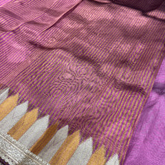 Purple Banaras Tissue Saree With Trending Lace & Temple Border With Lining Blouse