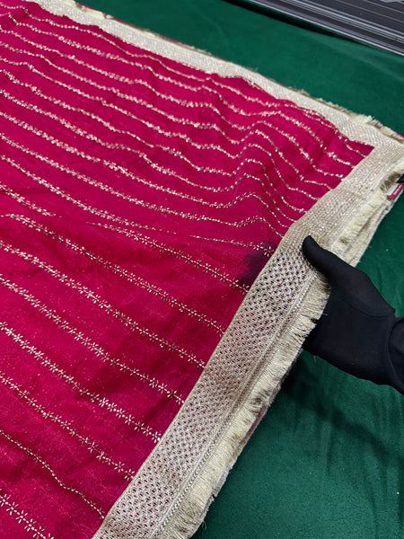 Designer Tissue Saree With Allover Work In Red Colour With Trending Border