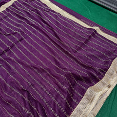 Designer Tissue Saree With Allover Work In Pruple Colour With Trending Border