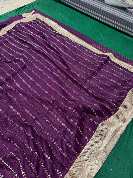 Designer Tissue Saree With Allover Work In Pruple Colour With Trending Border