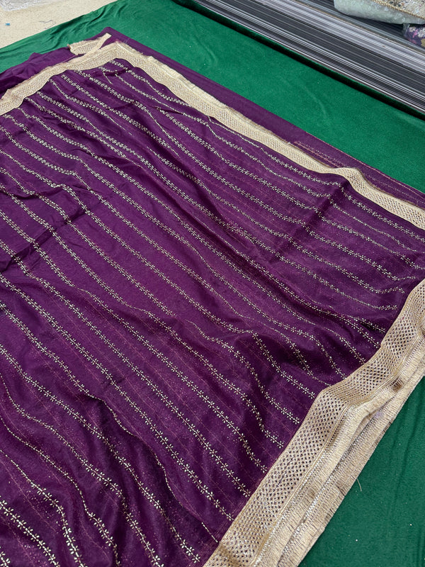 Designer Tissue Saree With Allover Work In Pruple Colour With Trending Border