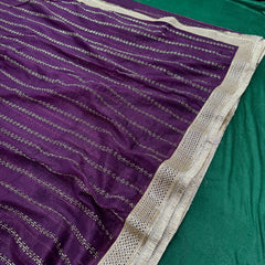 Designer Tissue Saree With Allover Work In Pruple Colour With Trending Border
