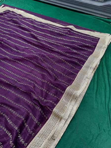Designer Tissue Saree With Allover Work In Pruple Colour With Trending Border