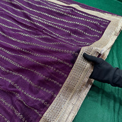 Designer Tissue Saree With Allover Work In Pruple Colour With Trending Border