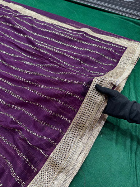Designer Tissue Saree With Allover Work In Pruple Colour With Trending Border