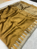 Golden Rekha Tissue Saree With Trending Lace & Temple Border With Lining Blouse
