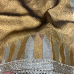 Golden Rekha Tissue Saree With Trending Lace & Temple Border With Lining Blouse
