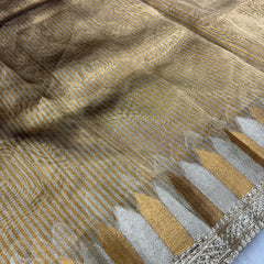 Golden Rekha Tissue Saree With Trending Lace & Temple Border With Lining Blouse