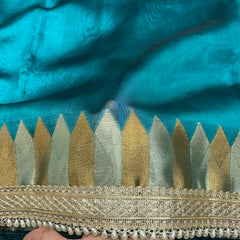 Blue Banaras Tissue Saree With Trending Lace & Temple Border With Lining Blouse