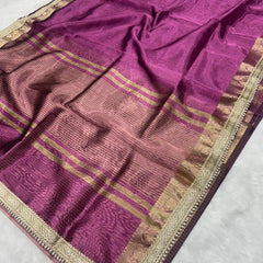 Purple Banarasi Tissue Saree With Trending Lace & Running Blouse