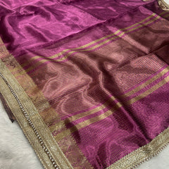 Purple Banarasi Tissue Saree With Trending Lace & Running Blouse