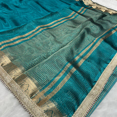 Blue Banarasi Tissue Saree With Trending Lace & Running Blouse