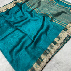 Blue Banarasi Tissue Saree With Trending Lace & Running Blouse