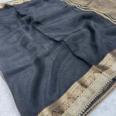Black Banarasi Tissue Saree With Trending Lace & Running Blouse