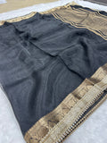 Black Banarasi Tissue Saree With Trending Lace & Running Blouse