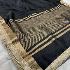 Black Banarasi Tissue Saree With Trending Lace & Running Blouse
