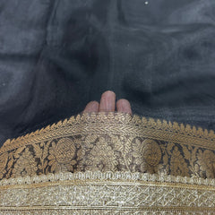 Black Banarasi Tissue Saree With Trending Lace & Running Blouse