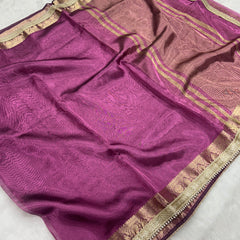 Purple Banarasi Tissue Saree With Trending Lace & Running Blouse