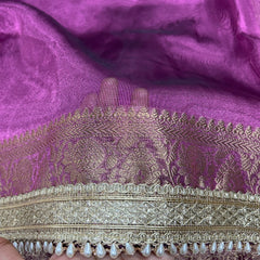 Purple Banarasi Tissue Saree With Trending Lace & Running Blouse
