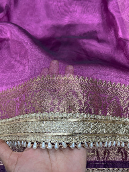 Purple Banarasi Tissue Saree With Trending Lace & Running Blouse