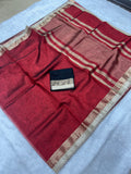 Red Banarasi Tissue Saree With Trending Lace & Contrast Blouse